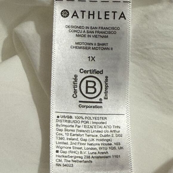 Athleta Shirt Womens Size 1X White Button Up Long Sleeve Preppy Classic - Picture 7 of 10